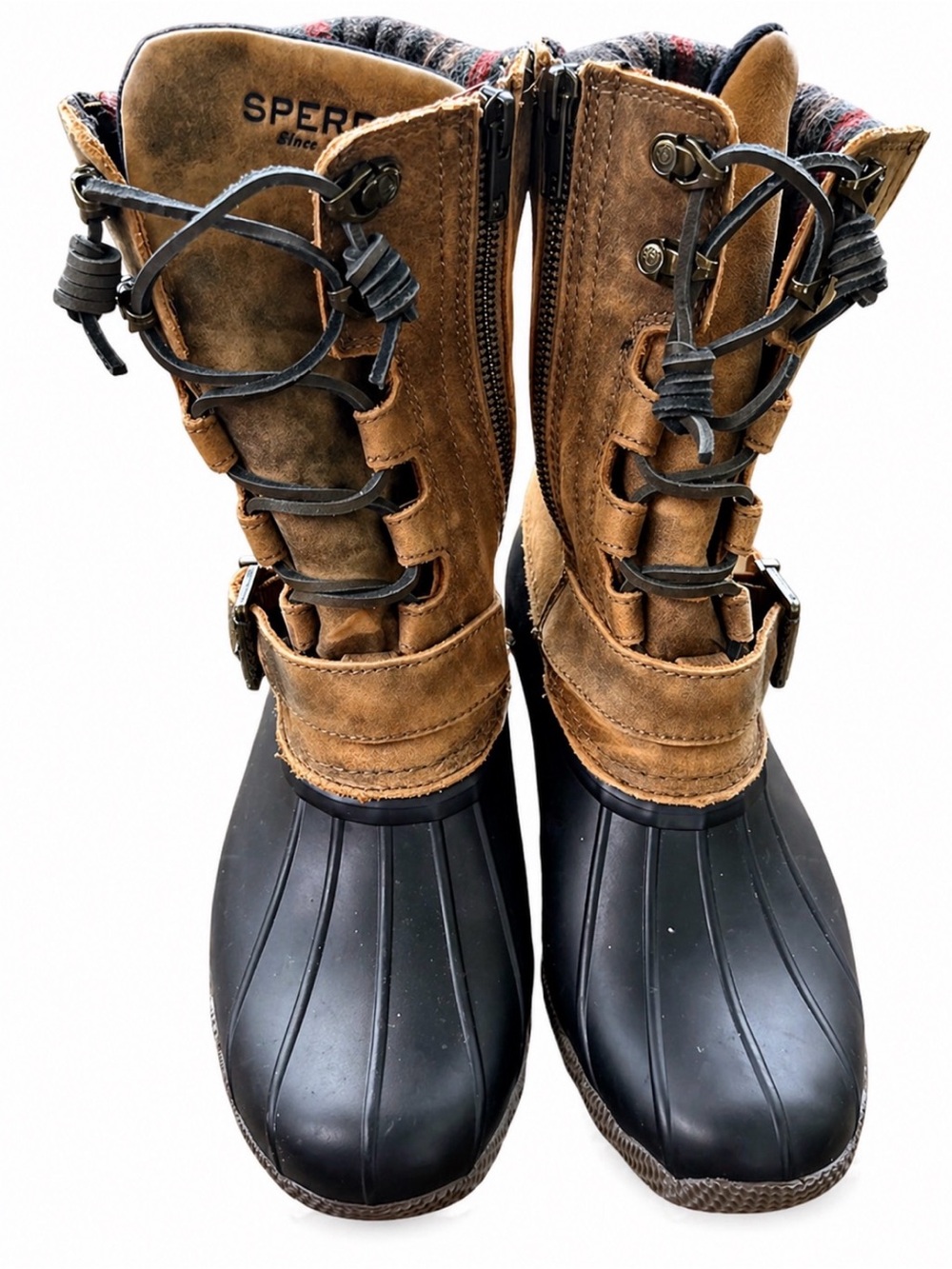 Sperry Brown and Black Waterproof Leather Lace-Up Duck Boots 8.5 Women’s